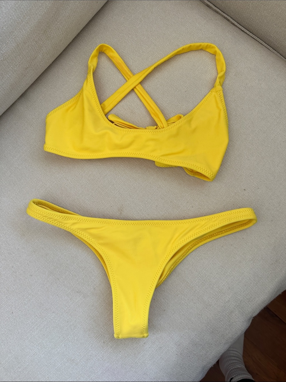 White Fox Boutique Bright Yellow Cross-Back Bikini Set